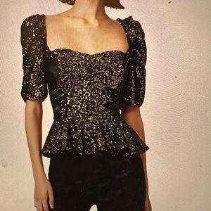 Amanda Uprichard Gorgeous Copper/Black Sequin top, size L